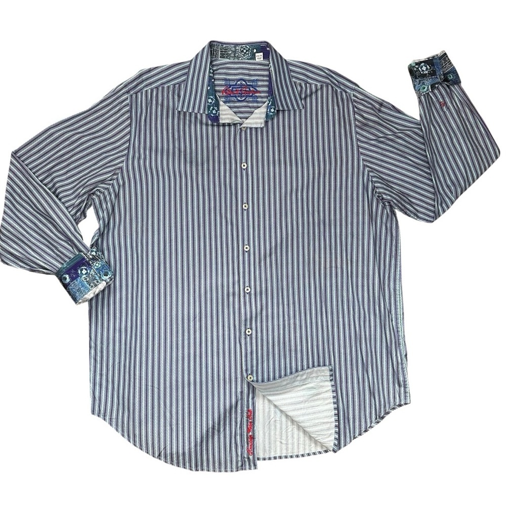 Robert Graham Flip Cuff Classic Fit Long Sleeve Button Up Striped Shirt  1XLT